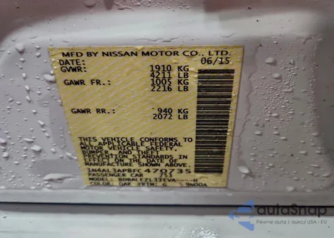 2015 Nissan Altima 2.5 z USA, uszkodzony, nr VIN 1N4AL3AP8FC470735